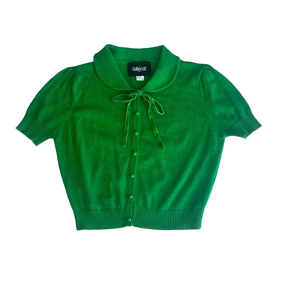 Collectif x ModCloth Carly Cardigan in Moss Green